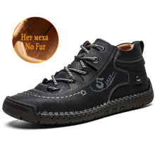 Load image into Gallery viewer, UEXIA Winter Men Ankle Boots Comfortable Thick Plush Warm Men Snow Boots Split Leather Autumn Outdoor Man Motorcycle Footwear